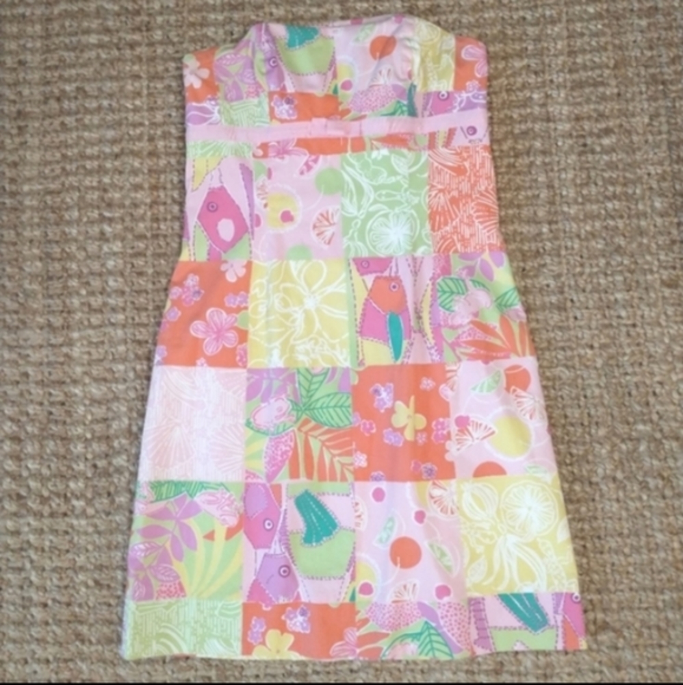 Lilly Pulitzer Strapless Patchwork Women Dress Multicolor